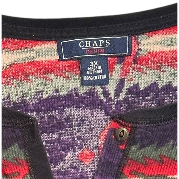 Chaps Southwest Henley Thermal Womens Size 3X Aztec Tribal Waffle Knit Top Shirt - Picture 6 of 9